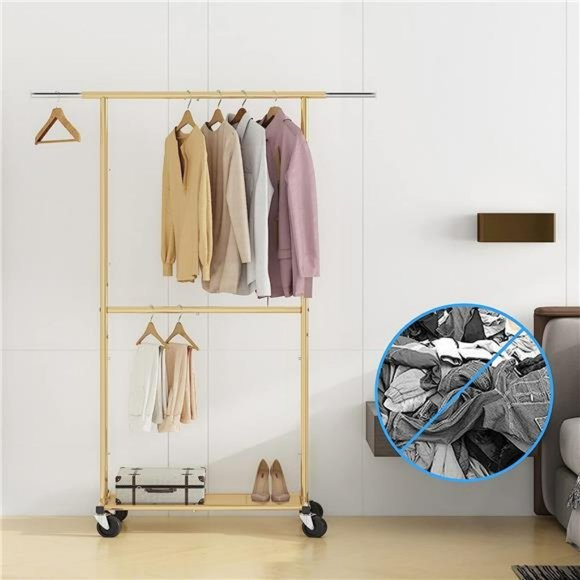 Standard Clothing Garment Rack with Wheels, Extendable, Golden Yellow - Picture 3 of 7